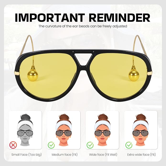 SODQW Oversized Aviator Sunglasses for Women With Earring Trendy Large Big XL Size 2025 Designer Ladies Shades