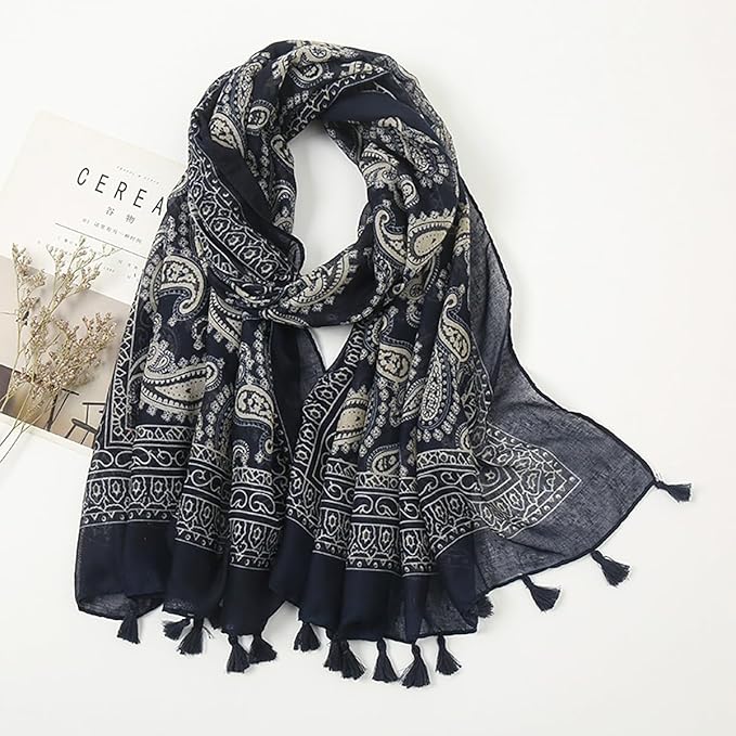 YOUR SMILE Large Boho Scarf for Women Lightweight Floral Printed Scarves Fall Winter Fashion Fringed Shawl wraps