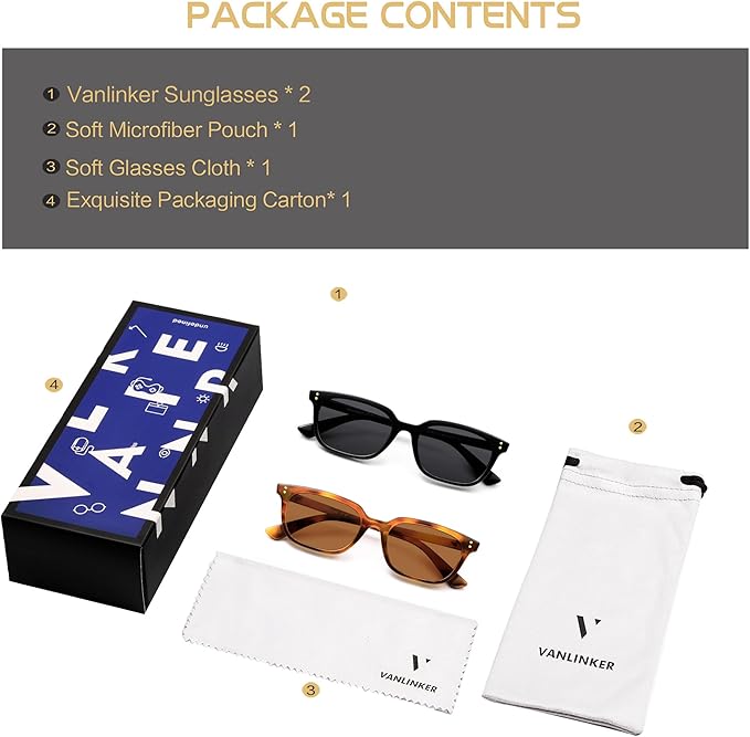 VANLINKER Polarized Trendy Small Slim Skinny Square Cat Eye Sunglasses for Women Men Retro Shades VL9862