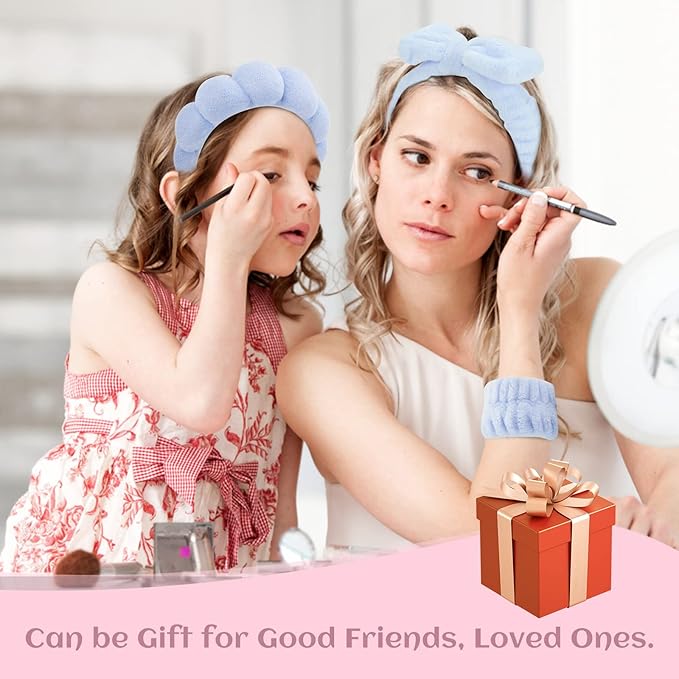 Puffy Spa Headband & Wristband Set – Sponge Makeup & Skincare Headband for Washing Face, Cute Present for Teenage Girls, Teen Girl Gifts, and Self-Care Essentials for Women