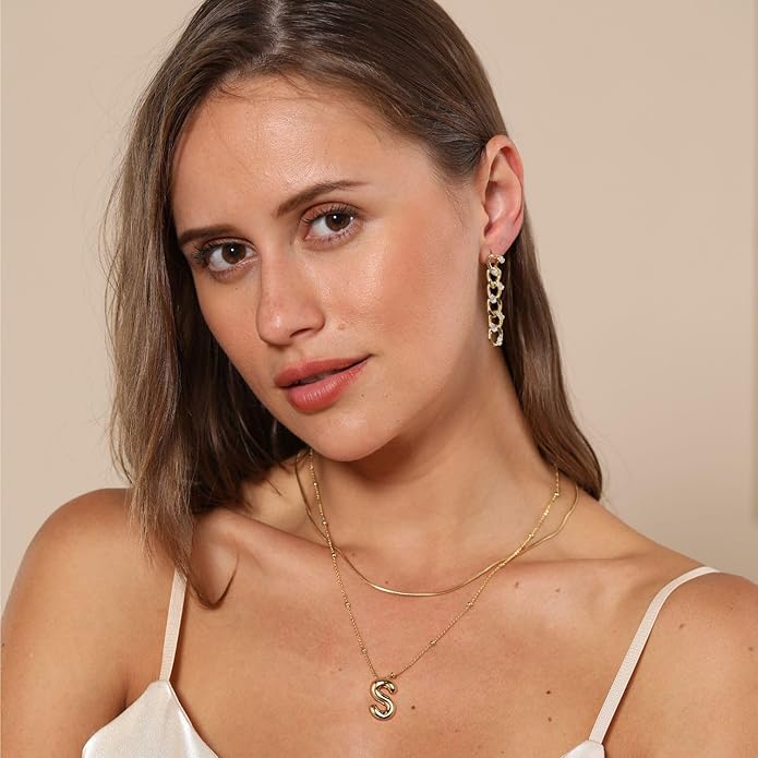 LUCA SMITH Initial Necklaces for Women, Dainty Balloon Bubble Letter, Name Letter Alphabet Pendant Layered Choker Chain Jewelry Gift