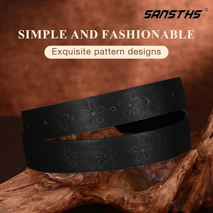 SANSTHS Womens Belt for Jeans Pants Dresses with Alloy Buckle, Floral Print Belt for Women with Unique Print Design