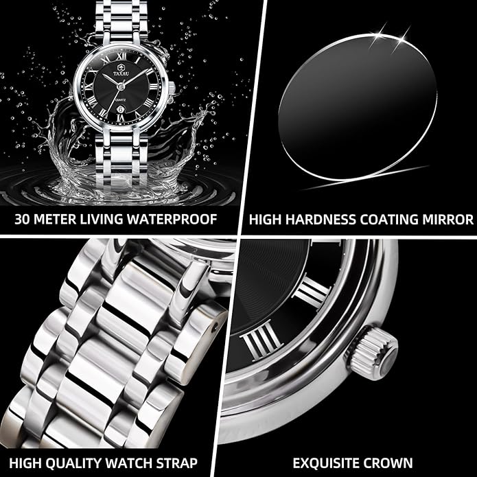Gold Silver Two Tone Women Stainless Steel Watch Small Wrist ElegantDress Watch for Women Fashion Luxury Waterproof Day Date Analog Quartz Ladies Watches