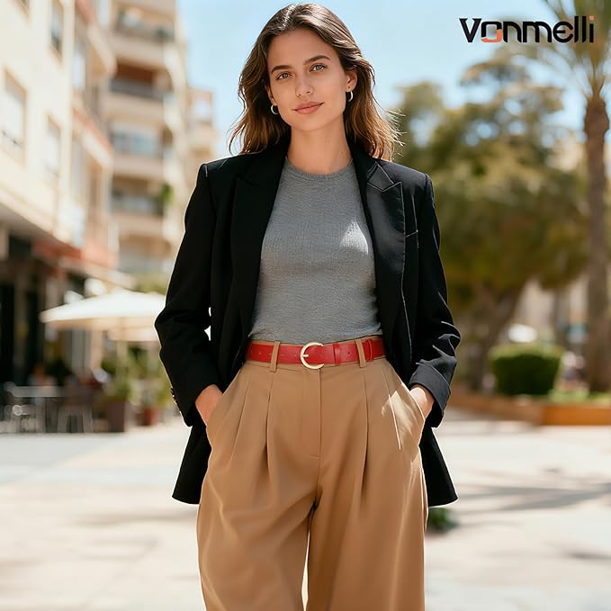 VONMELLI Women Leather Belt for Pants Jeans Dresses Ladies Belts with Fashion Gold Silver Buckle