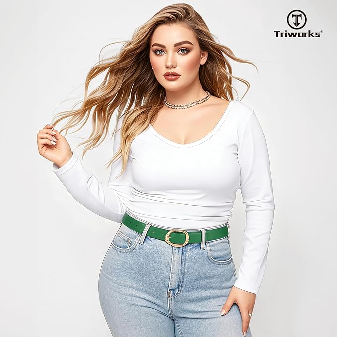 TRIWORKS 2 Pack Leather Belts for Women Fashion Waist Belt with Liquid Shapes Women Belt for Jeans Pants Dresses