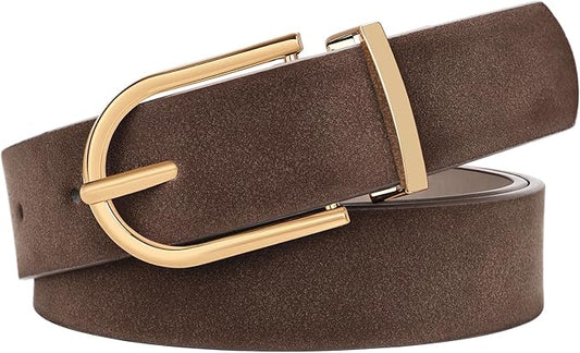 SANSTHS Women Faux Leather Chic Belts for Jeans Pants Fashion Ladies Belt Solid Color with Gold Curved Pin Buckle