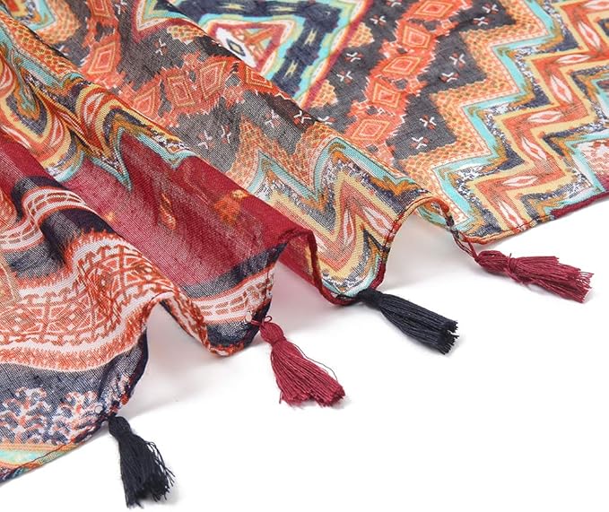 Yeieeo Boho Scarf for Women Lightweight Floral Printed Scarf Fall Winter Fashion Fringed Shawl
