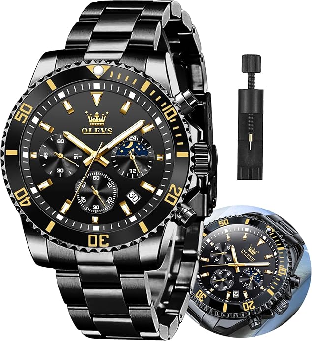 OLEVS Mens Watches Big Face Stainless Steel Waterproof Date Analog Quartz Watches Fashion BusinessWrist Watches for Men…