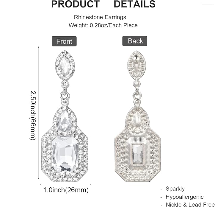 Vintage Rhinestone Dangle Statement Earrings Colorful Long Crystal Dangling Drop Earring for Women Formal Wedding Prom