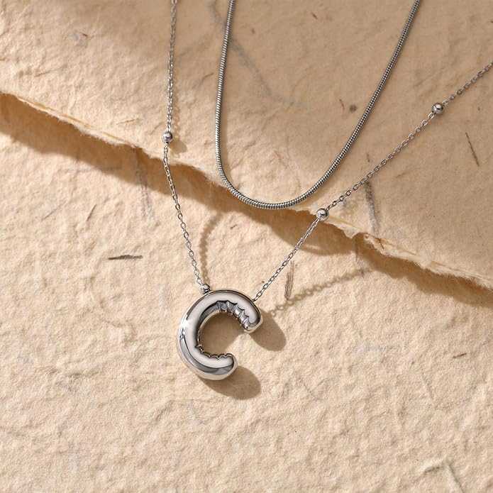 LUCA SMITH Initial Necklaces for Women, Dainty Balloon Bubble Letter, Name Letter Alphabet Pendant Layered Choker Chain Jewelry Gift