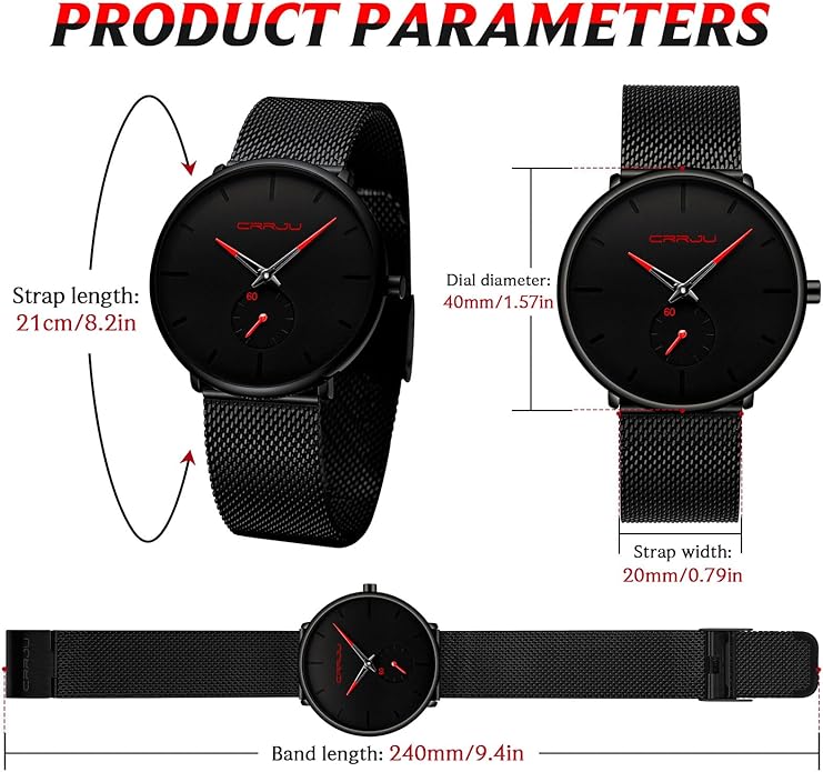 Mens Watches Ultra-Thin Minimalist Waterproof - Fashion Wrist Watch for Men Unisex Dress with Stainless Steel Mesh Band