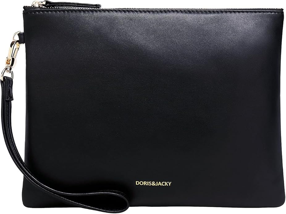 DORIS&JACKY Lambskin Leather Wristlet Clutch Purse for Women Soft Designer Slim Cell Phone Pouch Bag with Detachable Strap