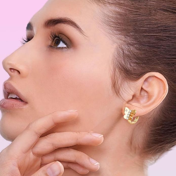 14K Gold Plated Cubic Zirconia Hoop Earrings,Three Row Diamon | Arrows | Double Row of Diamonds Huggie Earrings for Women