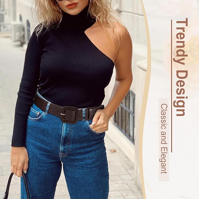 WHIPPY Women Leather Belt Candy Color Fashion Square Buckle Belt Ladies Belt for Jeans Pants Dresses