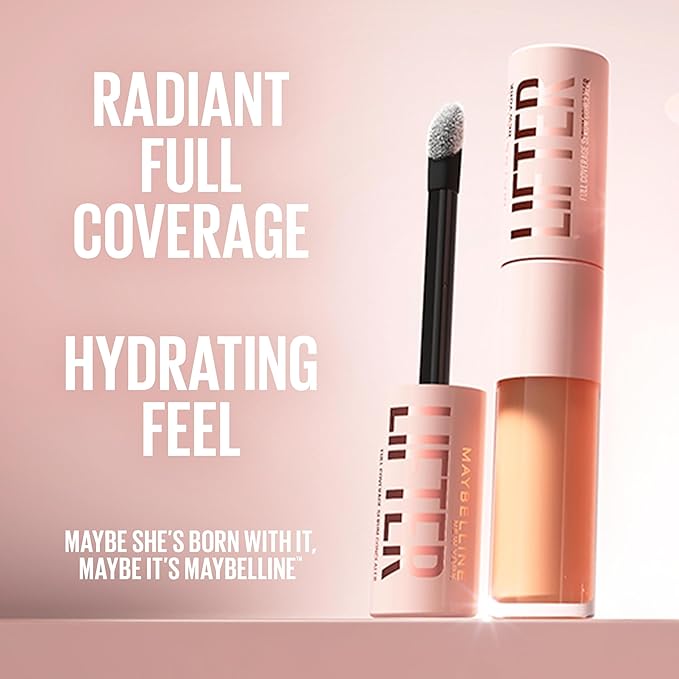 Maybelline Lifter Serum Concealer, Radiant Concealer with Full Coverage, Includes 2% Peptides + Caffeine to Hydrates & Brightens Under Eyes, 110, 1 Count
