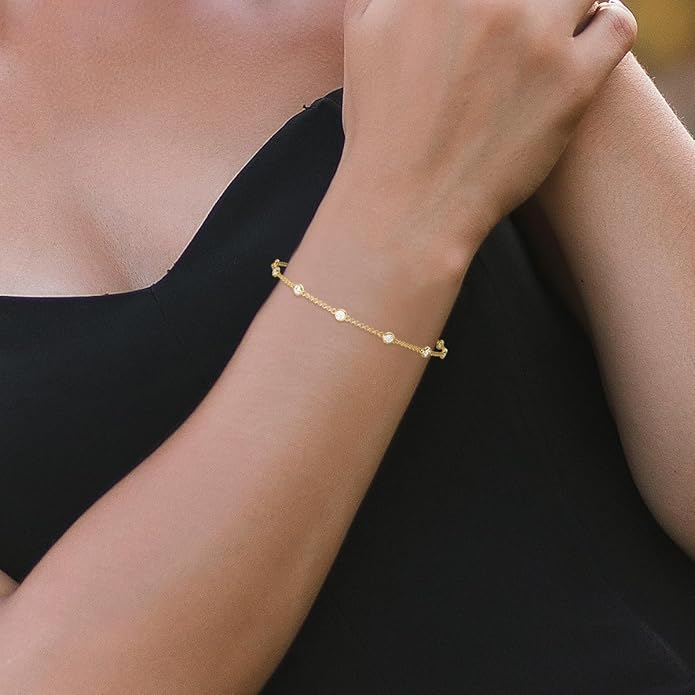 TimeLess Classics Women's Bracelet - Bezel Set Lab Grown Diamond Station Bracelet in 14K Yellow Gold - 0.50 Carat TW