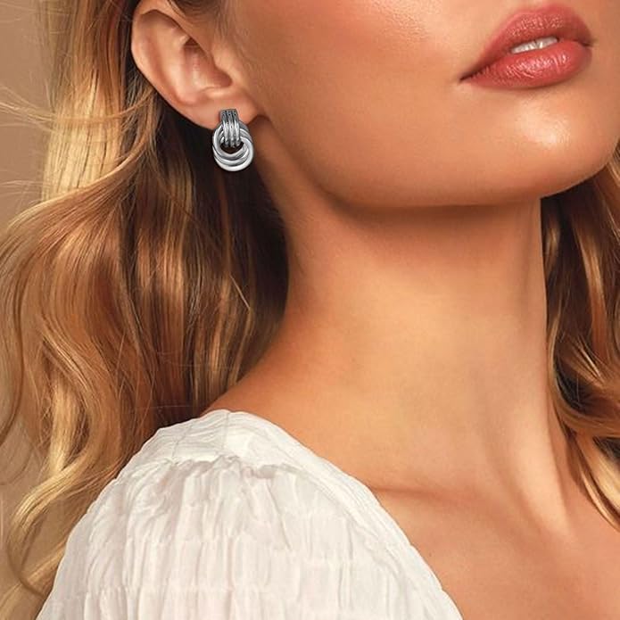 14K Gold Plated Knot Earrings for Women Gold Silver Earrings Heart Link Drop Dangle Earring Chunky Golden Knotted Statement Jewelry