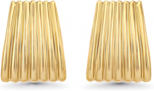 18K gold plated Chunky Statement Earrings for Women by SNGIA, Small Handmade Trendy Stud Ribbed Jewelry Gifts, Rectangle Huggies Fashion Button Accessories, Vintage Thick Square Nickle Free Huggie Earring.