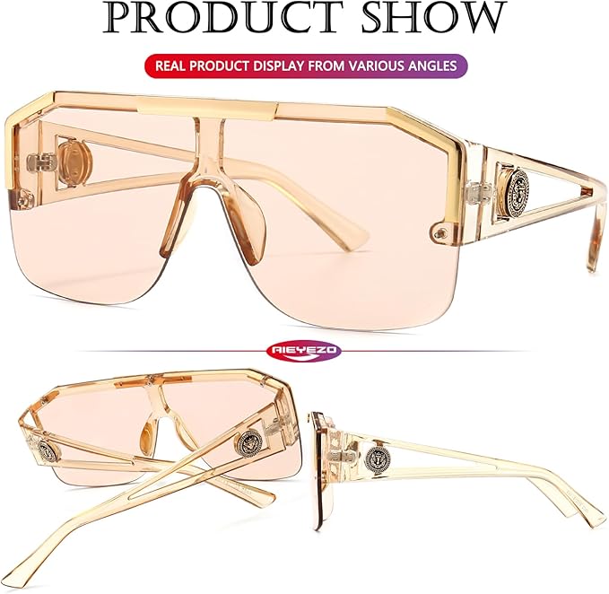 AIEYEZO Square Oversized Sunglasses Flat Top Shield Sun Glasses for Men Women One Lens Square Shades