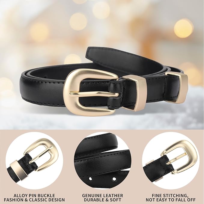 TINIDI Women Genuine Leather Belt for Jeans Pants Dress Fashion Ladies Waist Belt with Gold Buckle
