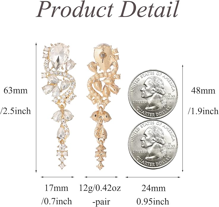 Fashion Rhinestone Statement Drop Dangle Earrings Long Colorful Crystal Bridal Wedding Teardrop Chandelier Earrings for Women Prom Pageant