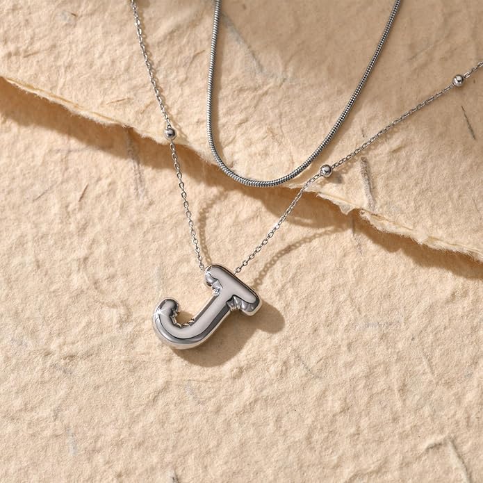 LUCA SMITH Initial Necklaces for Women, Dainty Balloon Bubble Letter, Name Letter Alphabet Pendant Layered Choker Chain Jewelry Gift