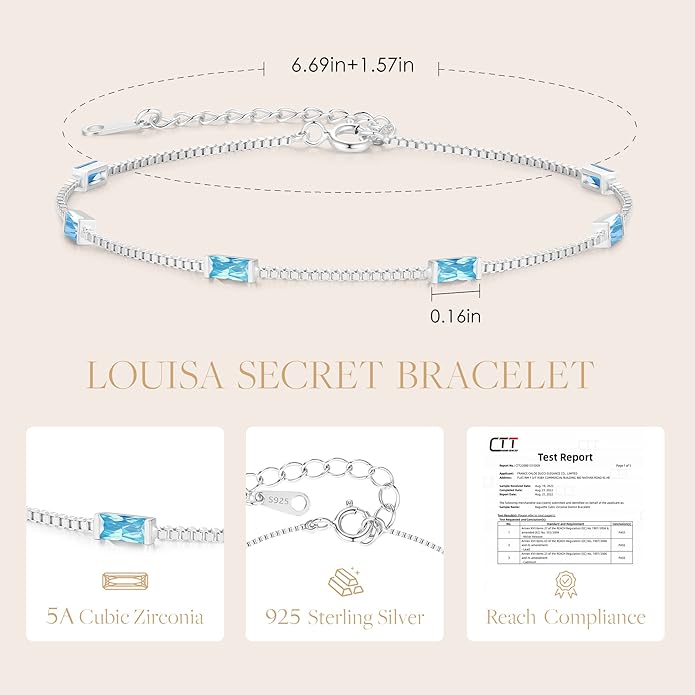 LOUISA SECRET Birthstone Bracelets for Women, 925 Sterling Silver Dainty Simple Women Charm Link Bracelet, Birthday Anniversary Christmas Jewelry Gifts for Women Wife Mom Her