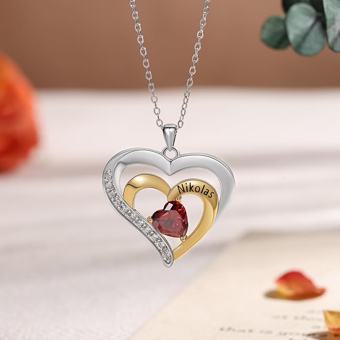 GLAMCARAT Personalized mothers necklace with birthstones names sterling silver jewelry for women customized engraved necklace