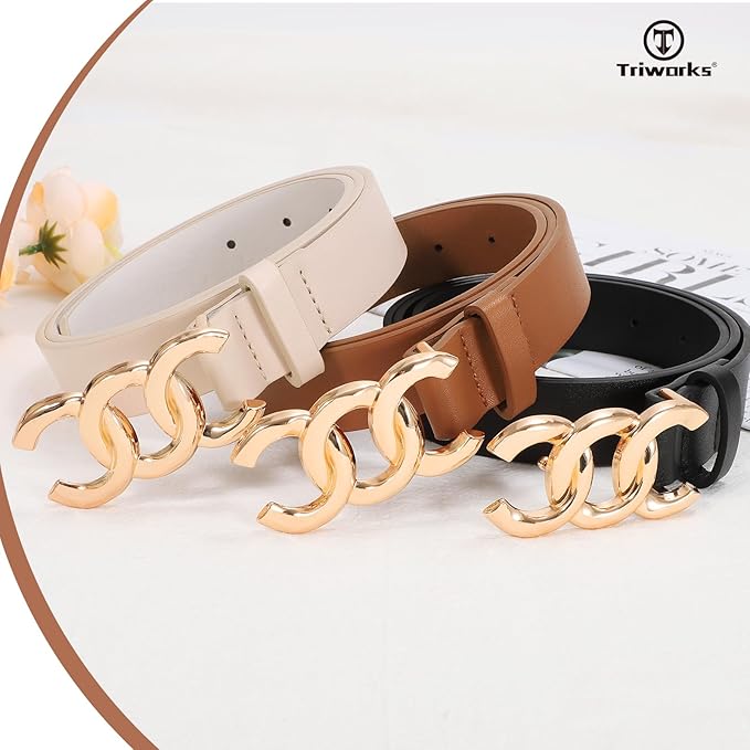 TRIWORKS 3 Pack Women's Belts for Jeans Pants Fashion Waist Belts for Ladies Leather Belts