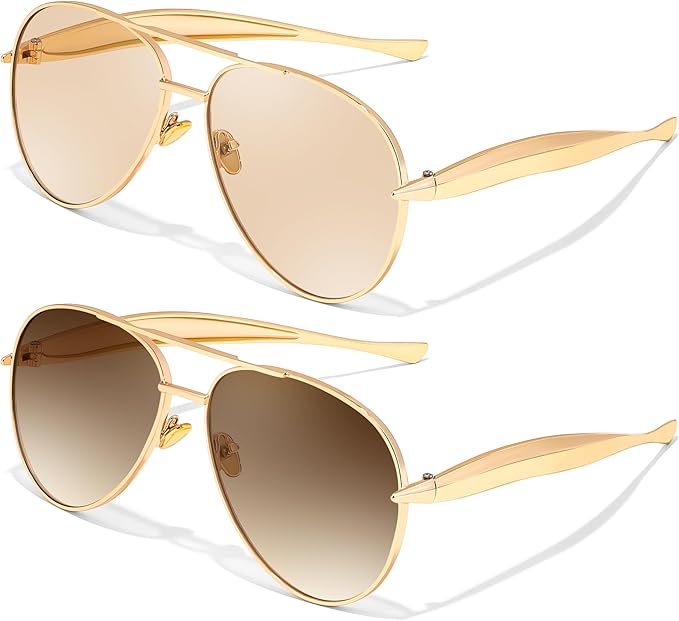 FEISEDY Oversized Aviator Sunglasses Women Men - Retro Gold Metal Chunky Frame, UV400 for Driving & Daily Wear B0311