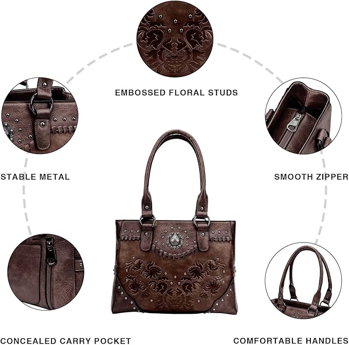 Tote Bag for Women Large Western Purse Ladies Top Handle Shoulder Handbags Vintage Embossed Concho Studs