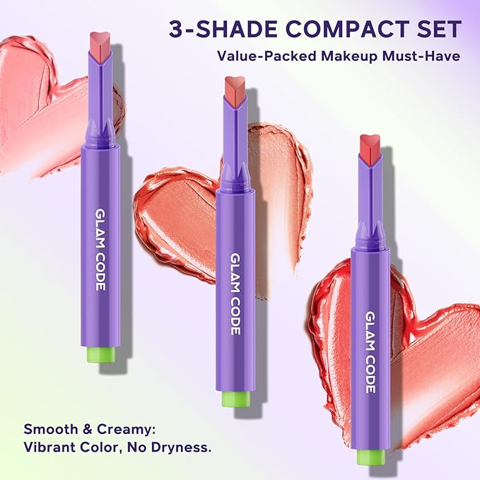 Glam Code Tinted Lip Balm Trio, Moisturizing Lipstick with Shea Butter, Hydrating Lip Makeup Set for Women & Girls, Vegan Formula, Cream Finish, Cruelty-free (3-Count, 01)