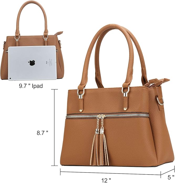 KKXIU Women Satchel Bags Handle Shoulder Handbags and Purses Pockets Zipper Leather Crossbody Bags