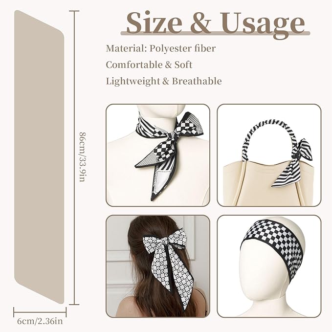 4 Pack Purse Scarf Handbags Skinny Twill Hair Scarves Narrow Neck Scarf Band Women Fashion Accessories Bag Charms