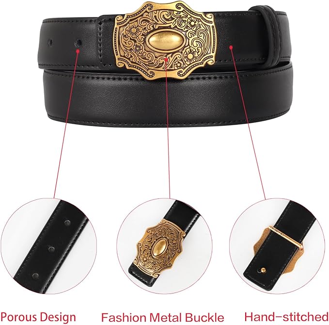 Women's Fashion Classic Metal Buckle Leather Belt with Jeans Dress
