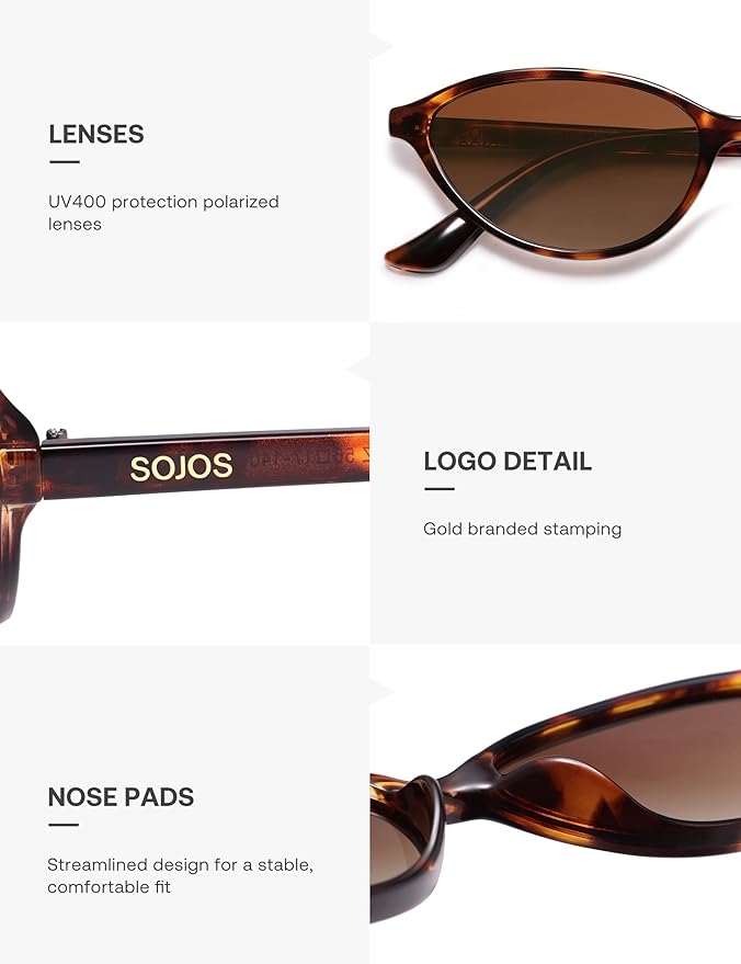 SOJOS Trendy Polarized Oval Sunglasses for Women Retro Chic 90s Shades Lightweight Sunnies SJ2656