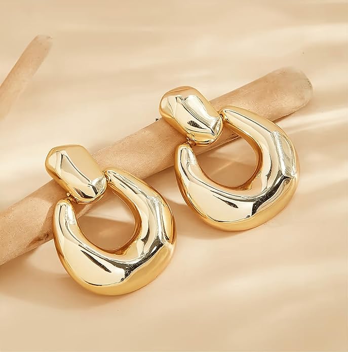 Necklace Earring Set for Women | 18K Gold Plated Statement jewelry | Trendy Pendant Necklace and Hoop Earrings for Her