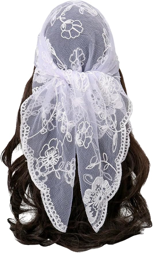 Floerns Women's Flower Embroidery Hair Scarf Headband Sheer Lace Hair Bandana
