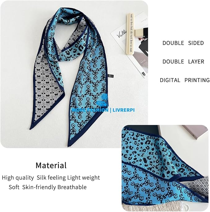 Livrerpi Silk Feeling Head Scarf Fashion Satin Hair Scarf Square Long Scarves for Women Gifts