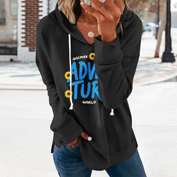 Women's Brown Mandala Print Hoodie Long Sleeve Loose Fit Tunic Top with Drawstring Side Split for Fall Winter
