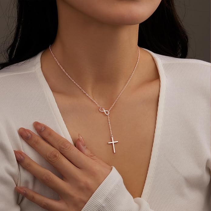 Infinity Cross Necklace for Women, Unique Trendy Fahion Cross Jewelry Gifts, Non Tarnish & Waterproof Dainty Simple Gold Cross Pendant, Christian Religious Easter Faith Accessories Jewelry Gifts