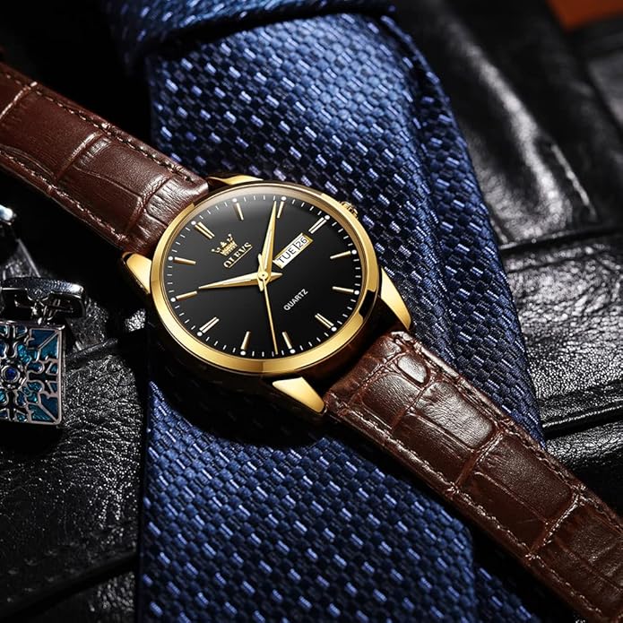 OLEVS Men's Simple Watch with Day and Date, Stainless Steel Analog Quartz Watches for Men, Classic Luminous Hands Men's Dress Watches, Black/White/Blue Dial
