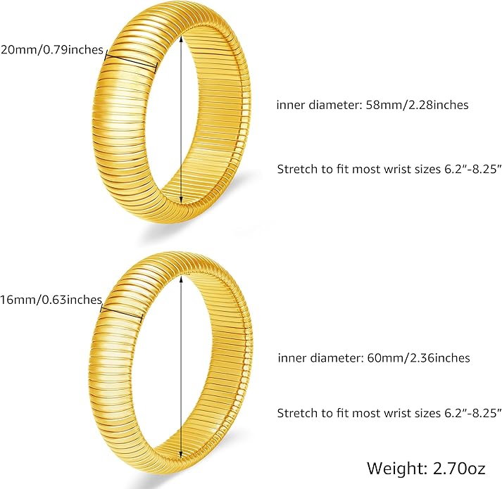 MISS RIGHT Gold Chunky Stretch Snake Chain Bangle Bracelets Stack for Women Trendy, 18K Gold Filled Stainless Steel Stretchy Womens Stackable Wristband Bangles Bracelet Set