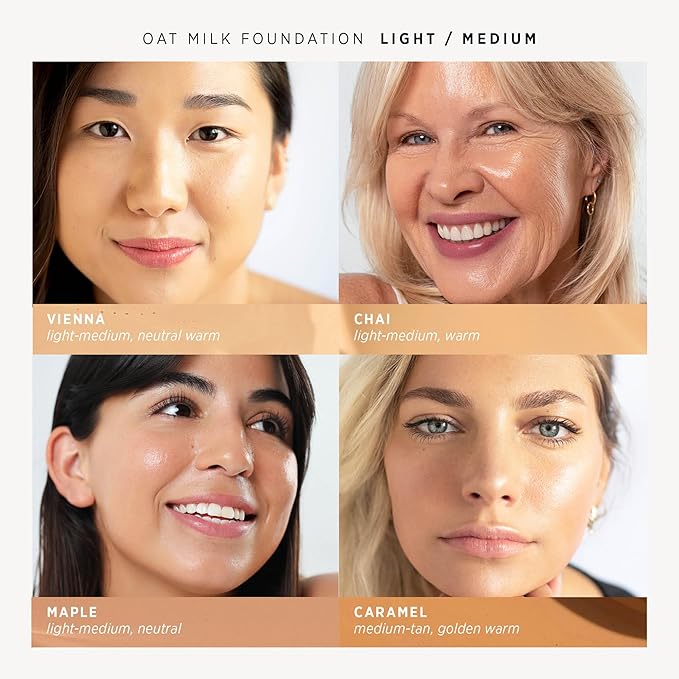 Ere Perez - Natural Oat Milk Liquid Foundation | Breathable, Buildable, Med-Full Coverage | Peach Extract, Vitamin E | Vegan, Cruelty-Free, Clean Beauty (Chai | light-med warm, 1 fl oz | 30 ml)