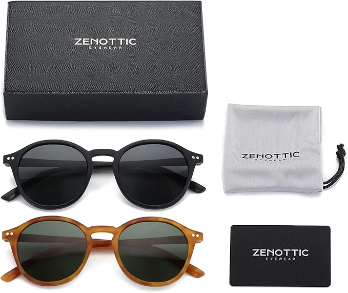 ZENOTTIC Polarized Sunglasses for Women Men: Retro Shades Round | Square Frame UV Protection 2 Pack