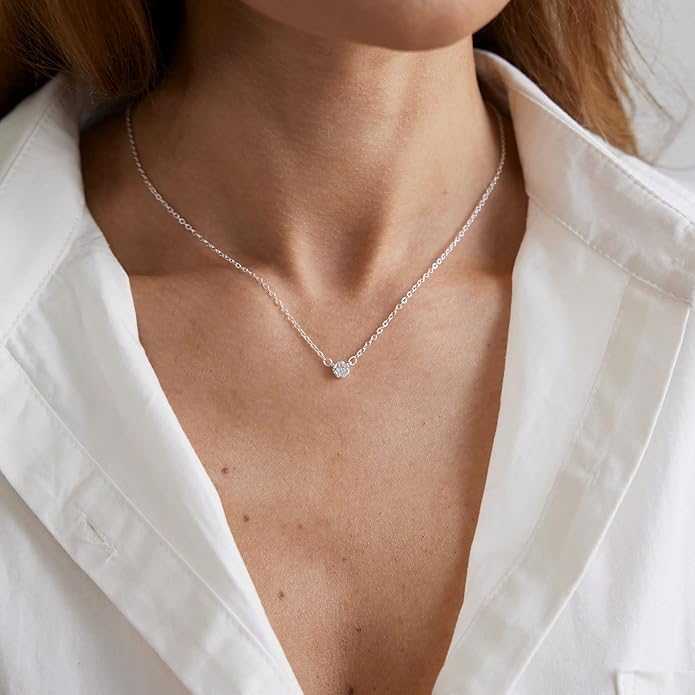 MIDEEO Christmas Gifts for Grandkids CZ Diamond Necklace for Women Dainty Layered Cubic Zirconia Solitaire Pendant Necklace Gold Plated Waterdrop Shape Square Emerald Green CZ Simulated Diamond Bridesmaid Necklace