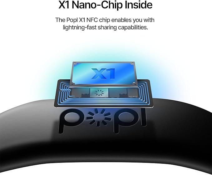 Popl Silicone Sport Band Digital Business Card Bracelet - Adjustable Waterproof NFC Wristband w/Instant App-Free Sharing - Wearable Tap Bracelets Compatible w/iPhone & Android (Black on Black)