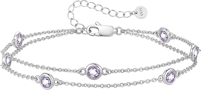 LOUISA SECRET Birthstone Bracelets for Women, 925 Sterling Silver Charm Link Double Strand Bracelet, Birthday Anniversary Christmas Jewelry Gifts for Wife Girlfriend Mother her…