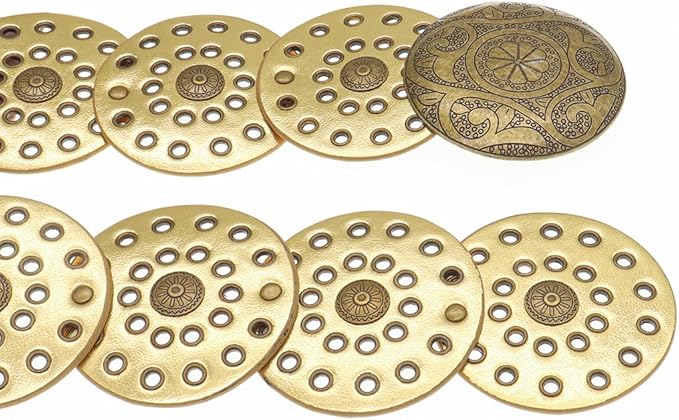 Hollow Wide Disc Belt for Women Concho Leather Metal Buckle Boho Belt Cowgirl Vintage Western Chunky Waist Belts
