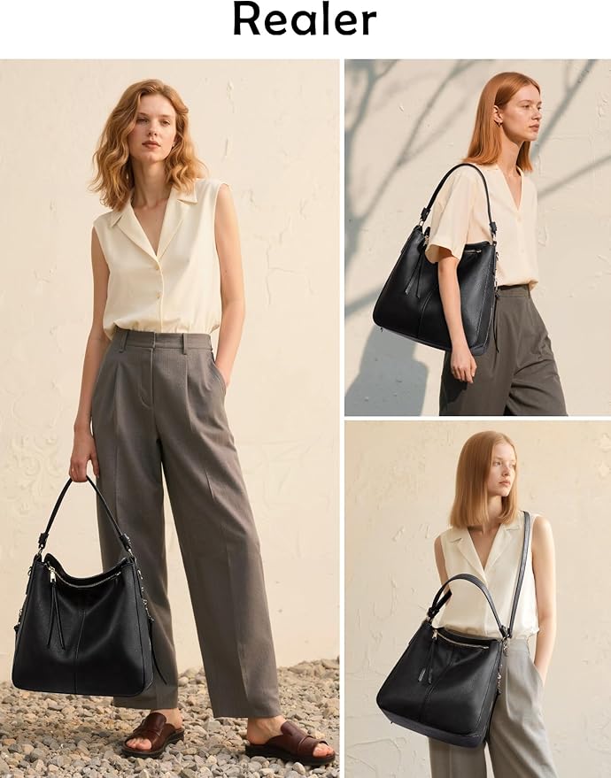 Realer Hobo Crossbody Bags for Women Designer Faux Leather Hobo Handbags Retro Large Size Shoulder Bag Bucket Purse